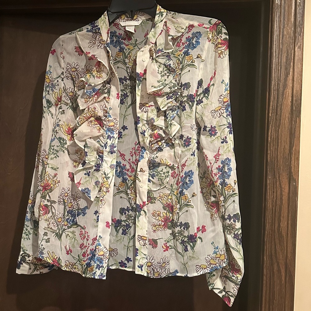 Floral Ruffled Button Up Blouse